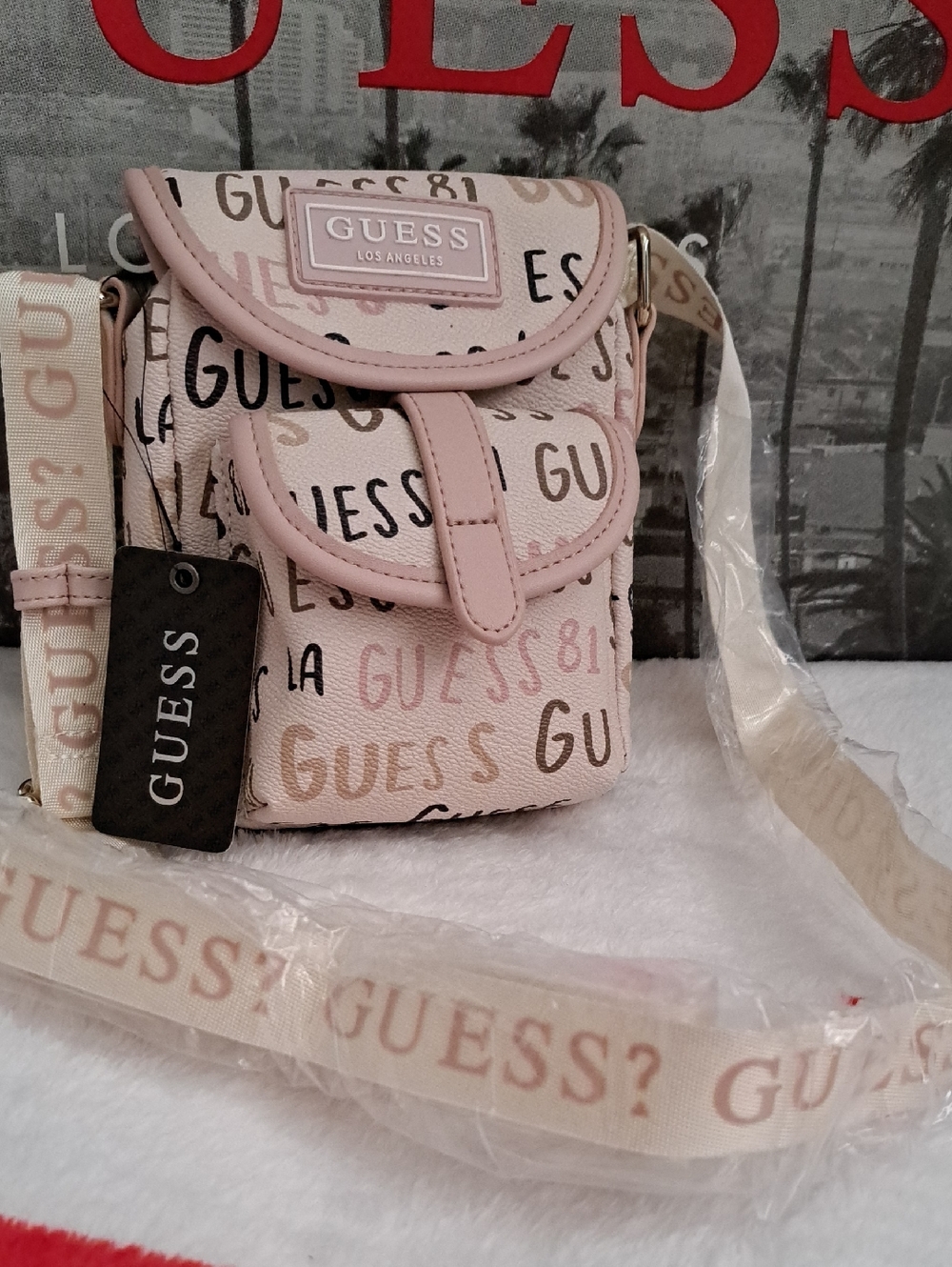 GUESS Pink Logo Print Crossbody Phone Pouch